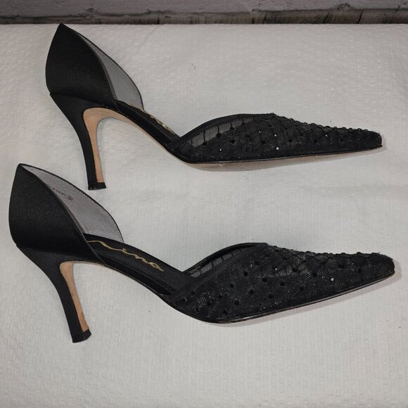 WOMENS NINA D'ORSAY PUMPS BLACK WITH MESH RHINESTONE FORMAL SIZE 7 - Picture 7 of 9